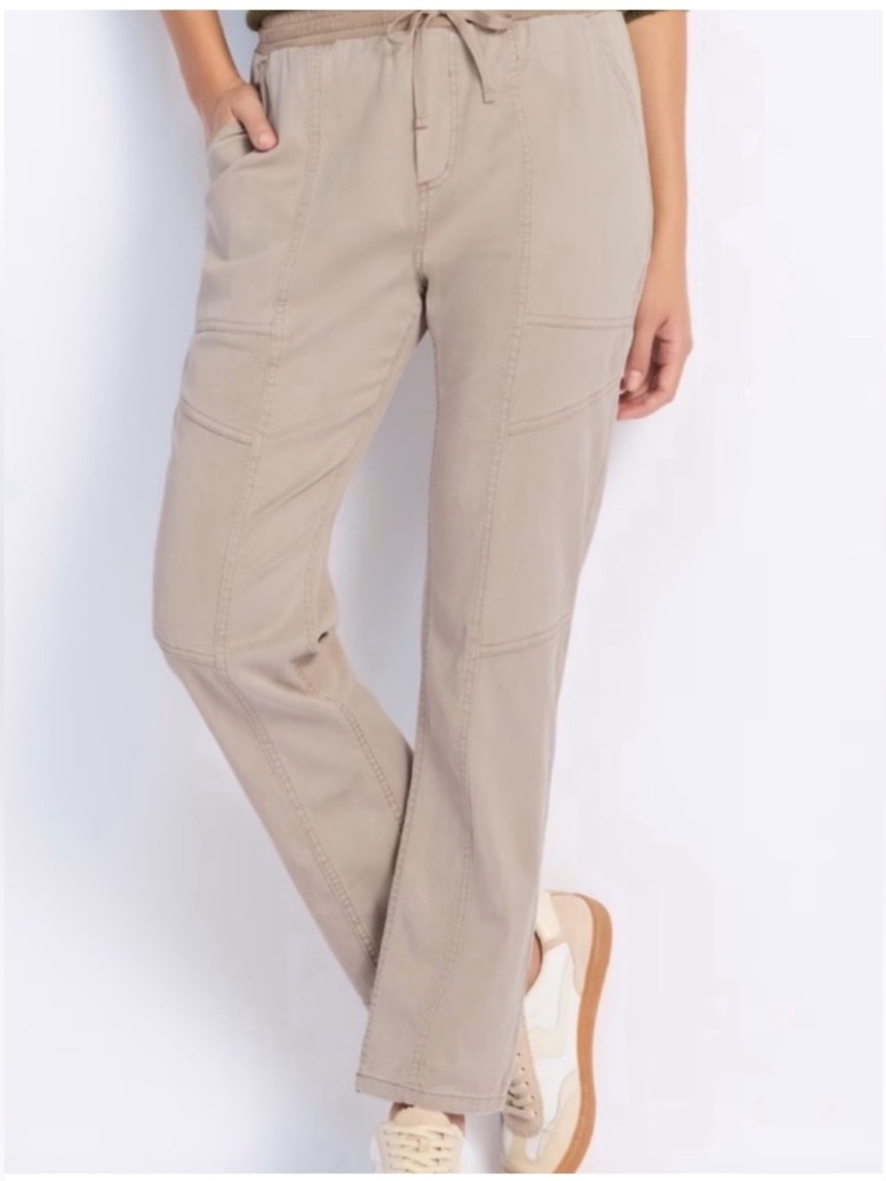 NWT Splendid Taupe Straight-Leg Utility Pants with Drawstring Waist